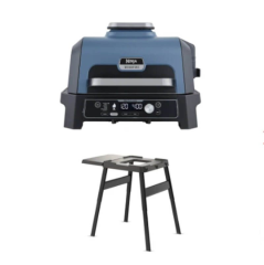 Ninja OG901UK1 Woodfire Electric BBQ Grill & Smoker with BBQ Stand Kit - Black/Blue